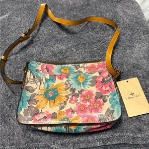 Patricia Nash Floral Crossbody Bag with Mustard Strap